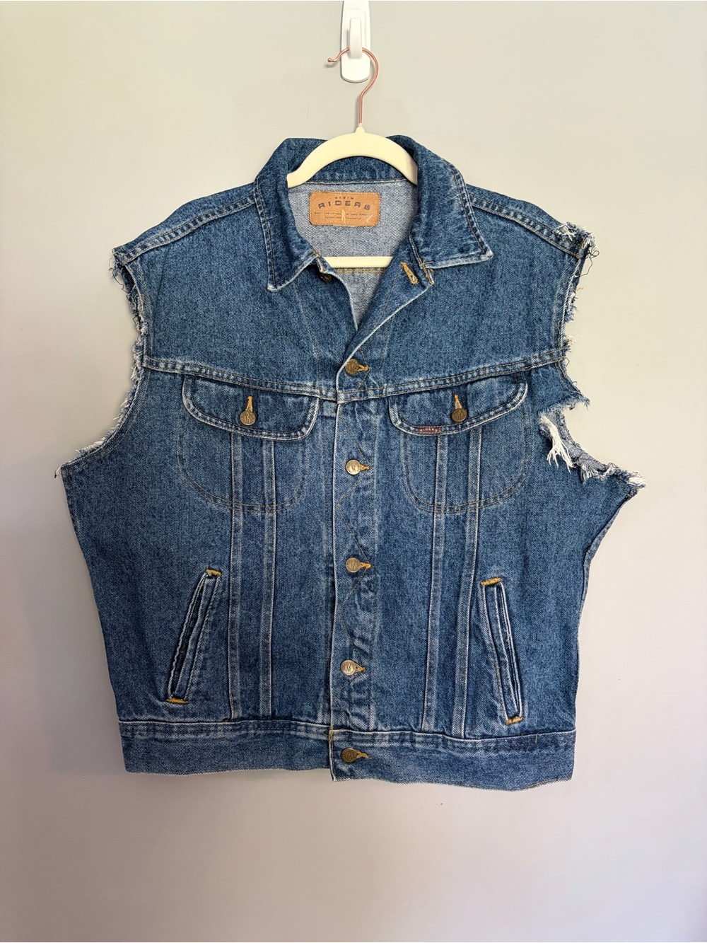 Vintage Lee Riders Vest Mens XL Blue Denim Jean Biker Western Grunge Distressed